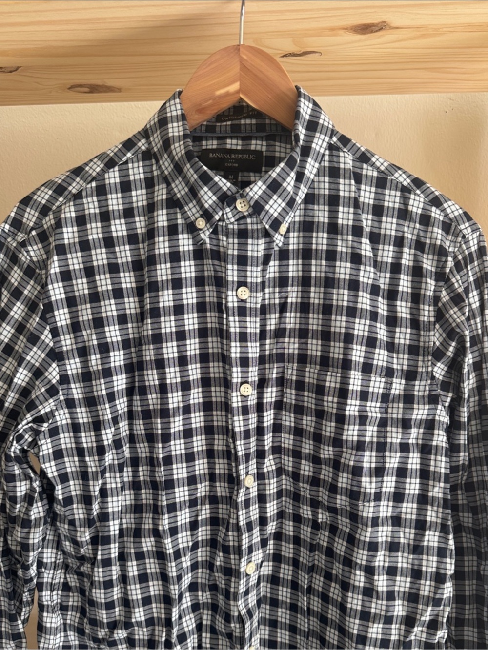 Banana Republic Navy and White Plaid Button-Down Shirt